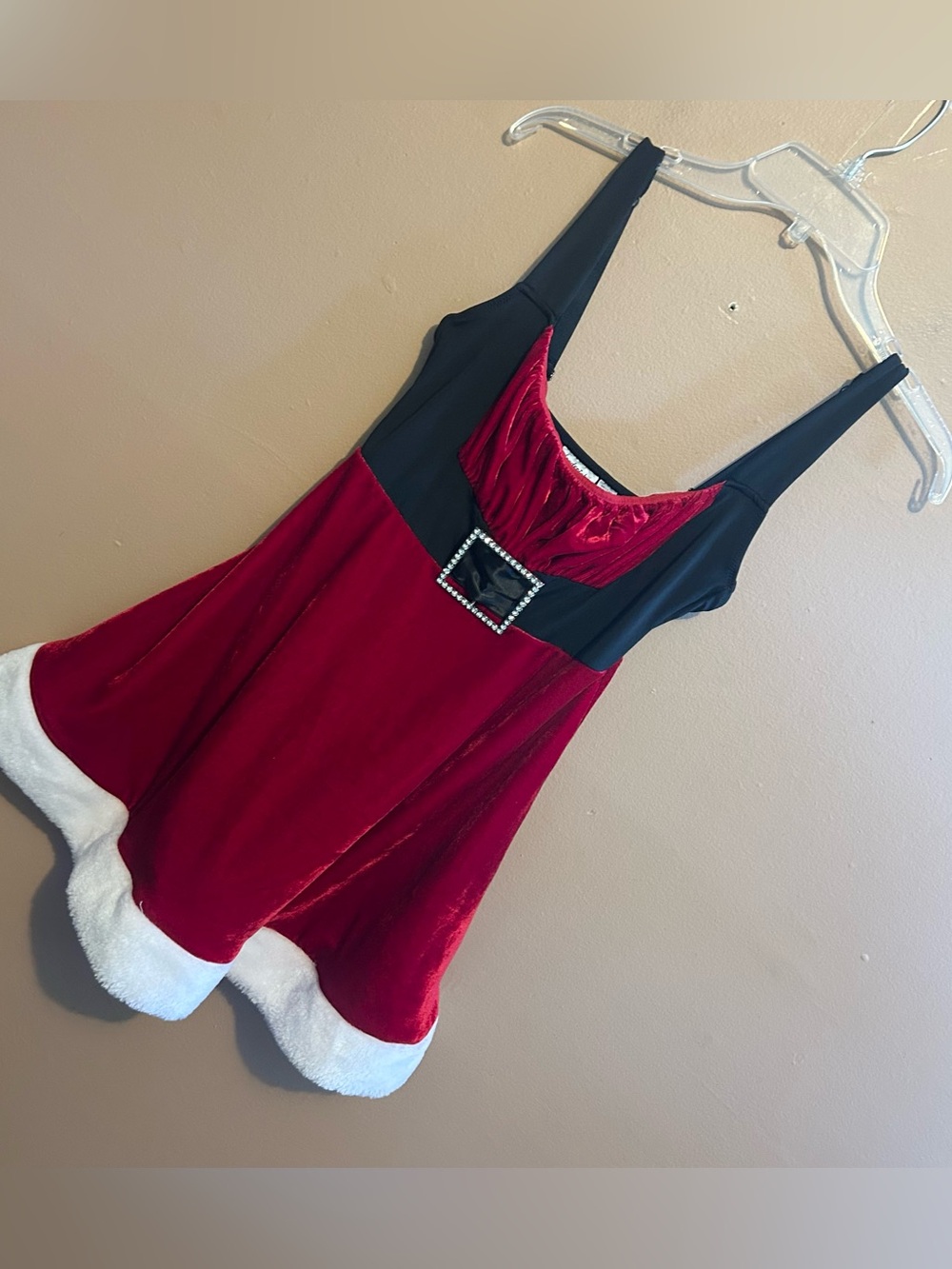 Frederick's of Hollywood Sexy Santa Costume Red Velvet Baby-Doll Dress Nightie M